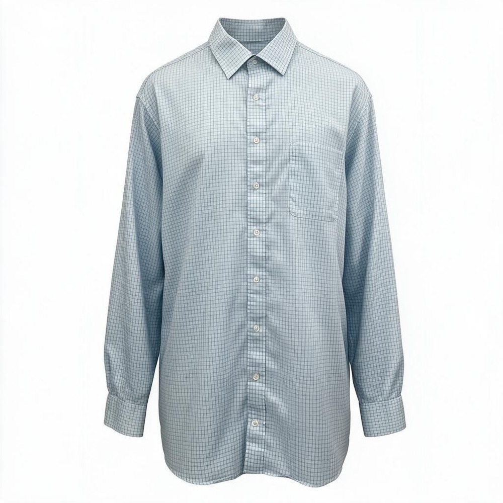 Oak Hill Broadcloth Dress Shirt Performance Classic Fit Blue Check Mens 3XL TALL